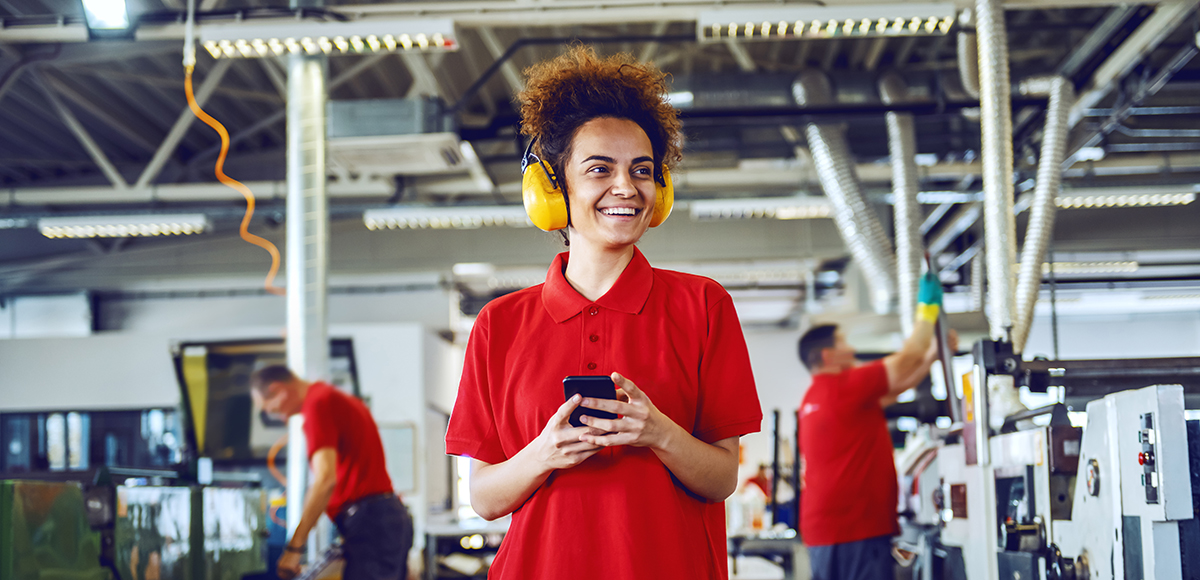 Manufacturing Employee on phone for telehealth